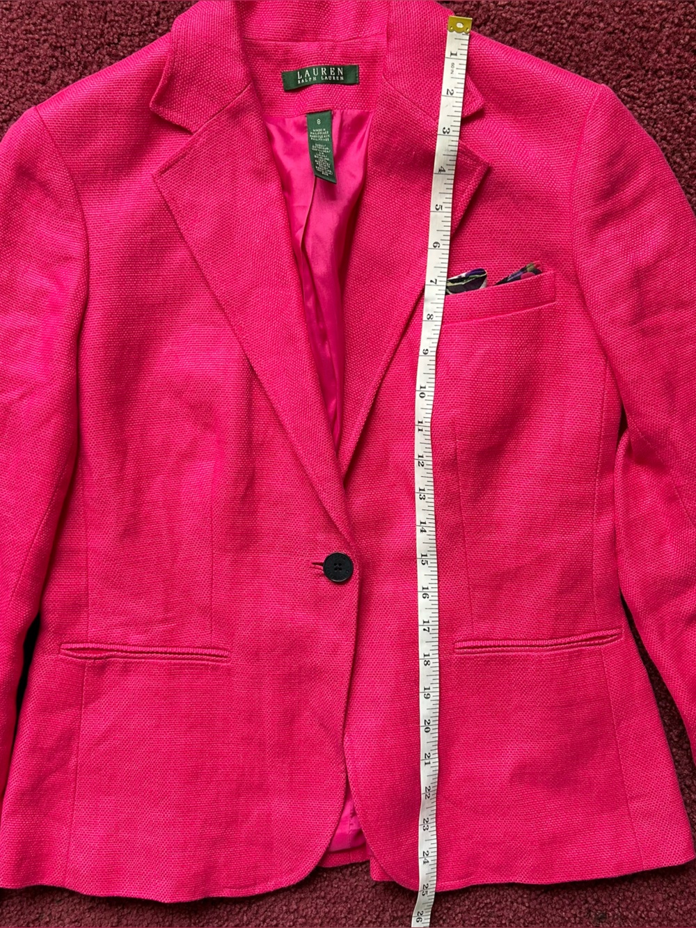 Lauren Ralph Lauren Women’s Hot Pink 100% LinenBlazer - Single-Button Sport Coat - Picture 4 of 7